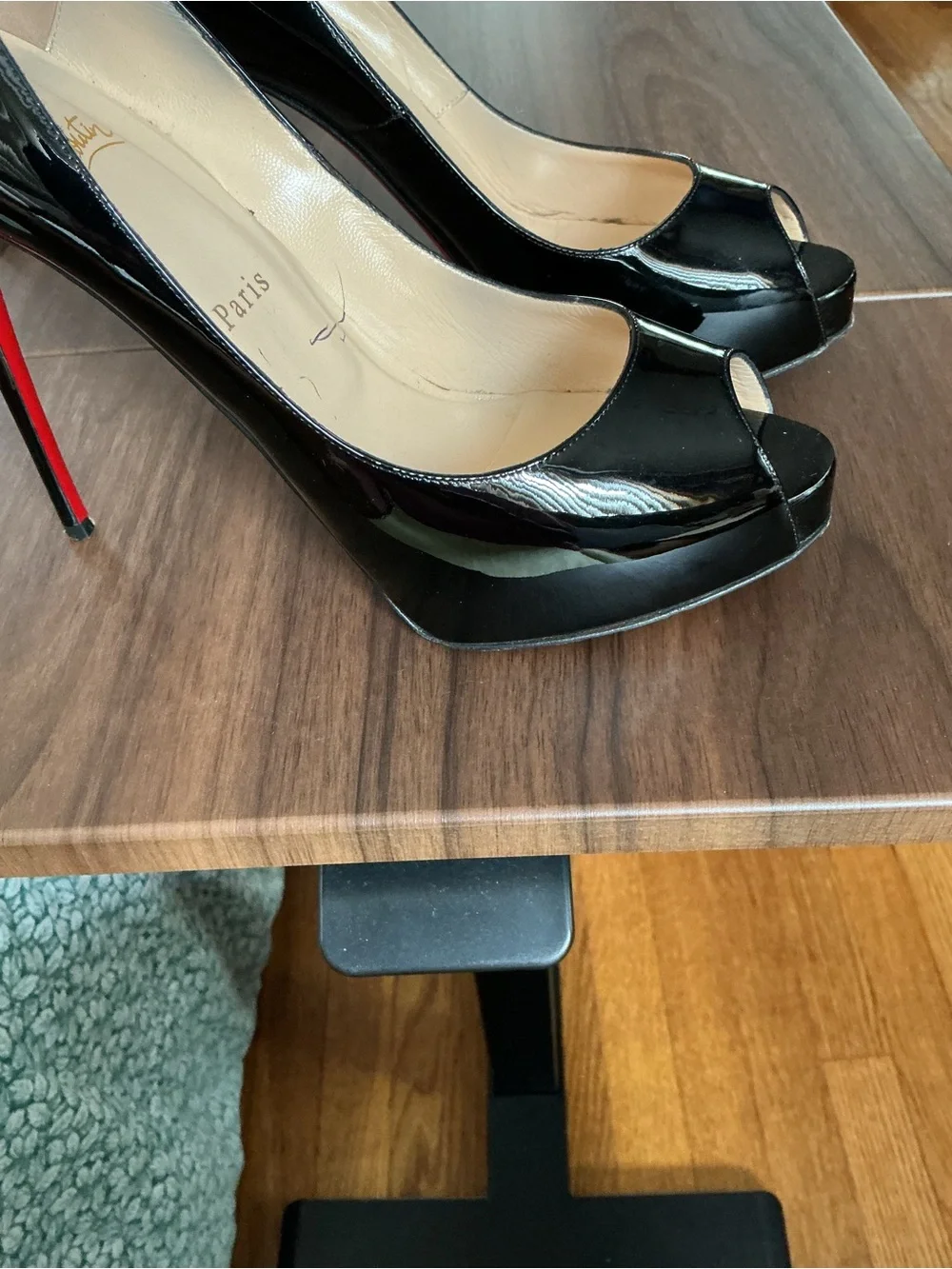 Christian Louboutin Black Patent Spike Platform Pumps with Red Soles